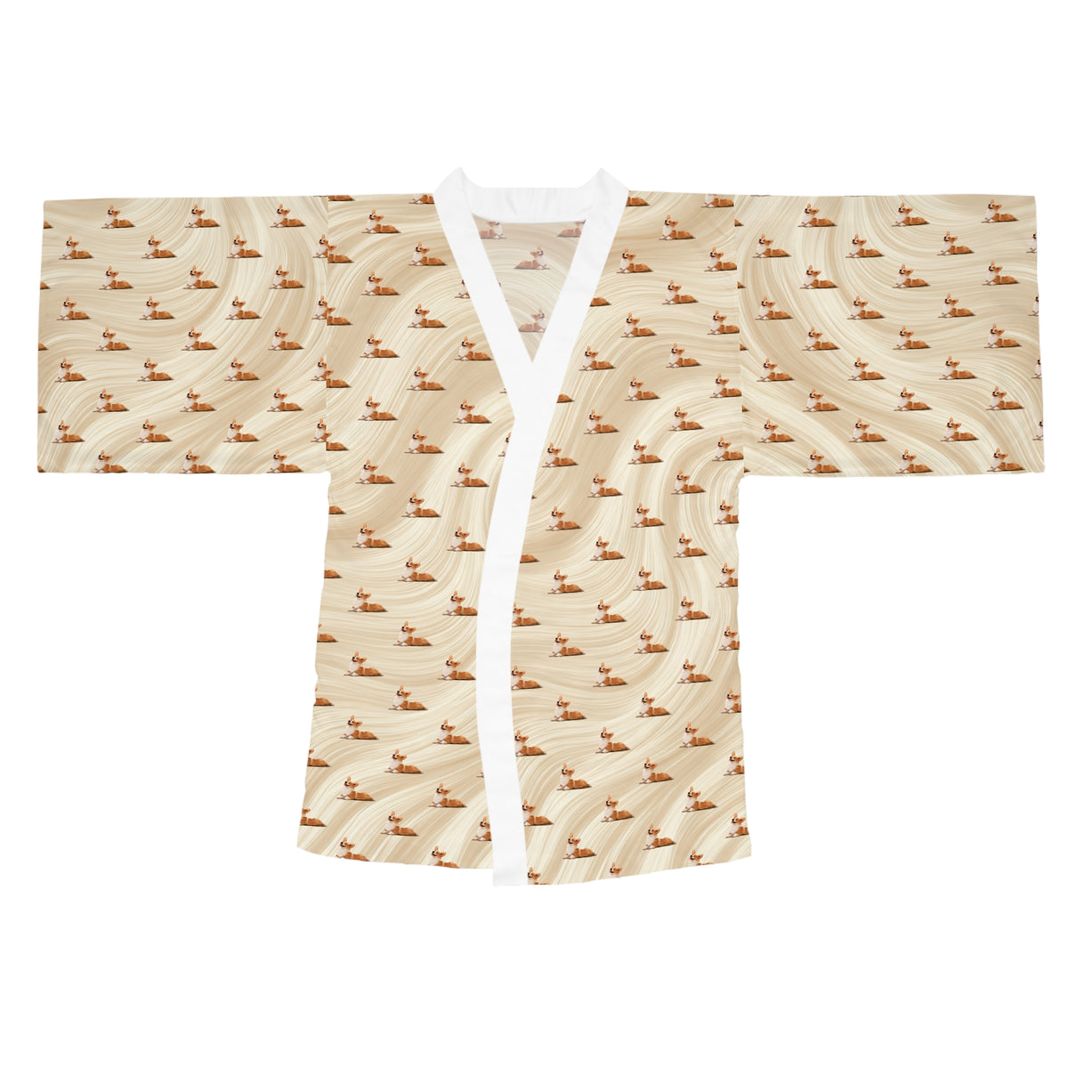Giddy Sploot Kimono Robe - Creamy Champagne Corgi Housecoat