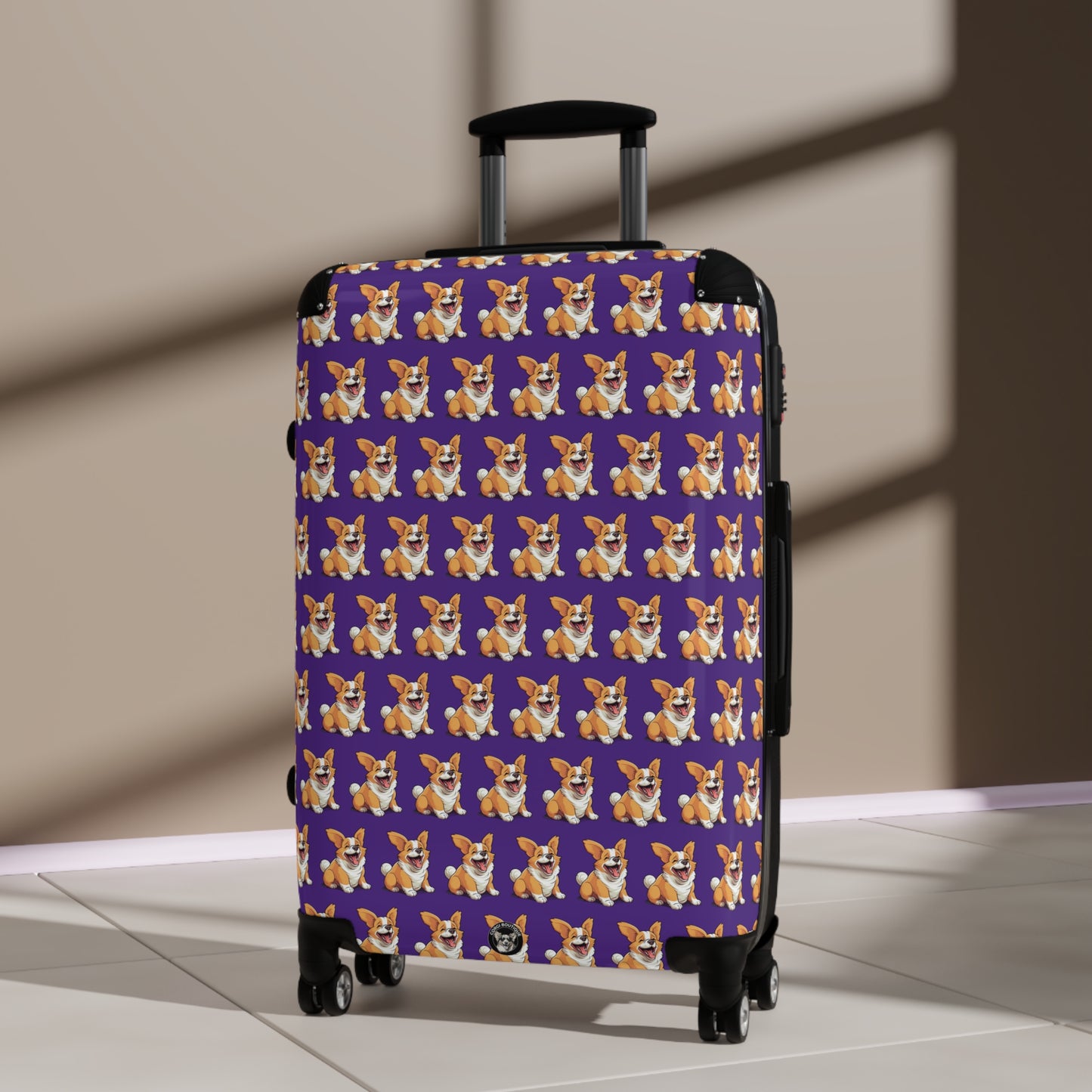 Jolly Jiggling Corgi Pattern Travel Suitcases — Purple Corgi Mosaic Rolling Luggage
