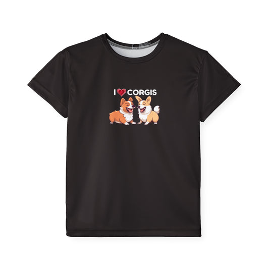 T-shirt de sport enfant Corgis (J'adore les corgis)