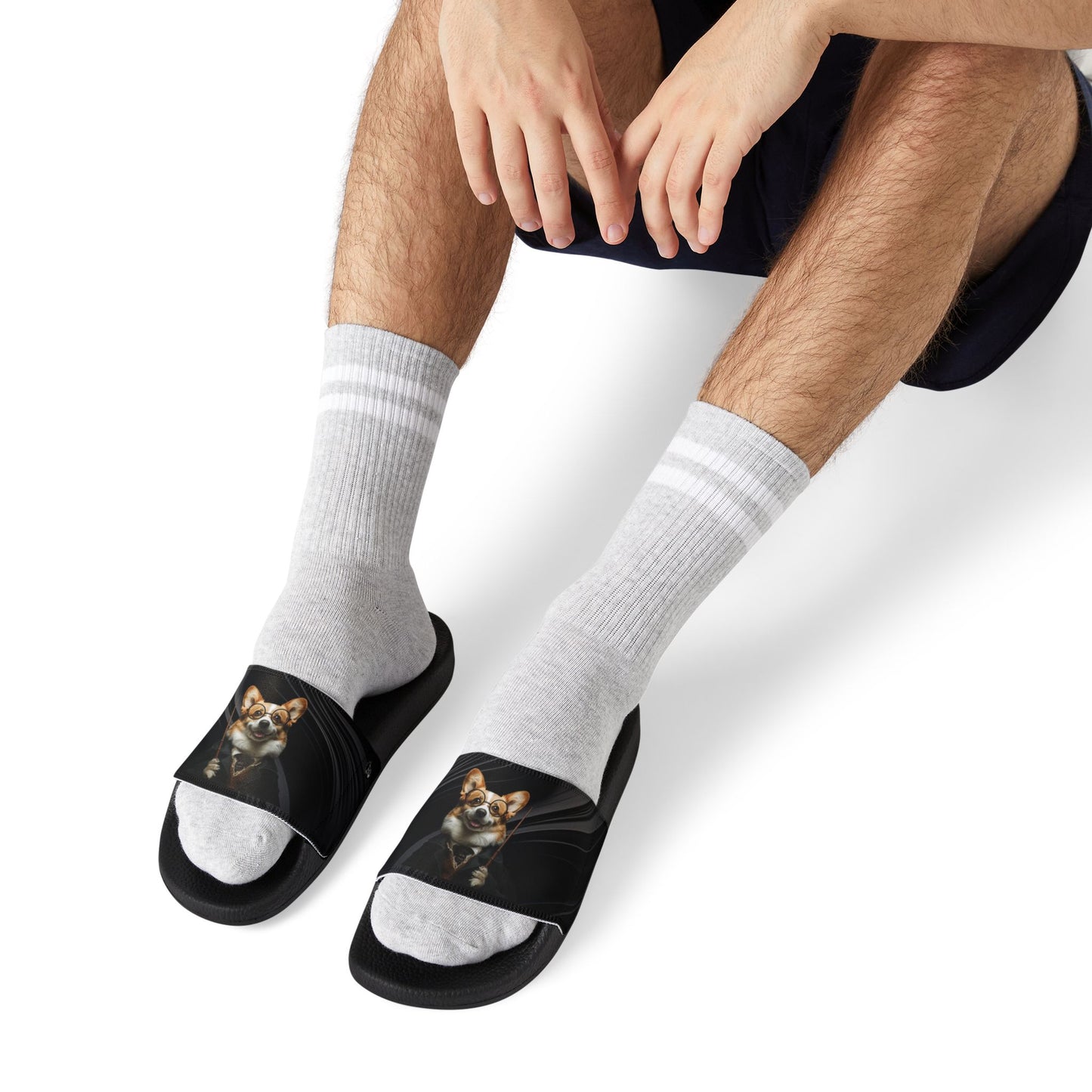Corgi Potter Magic Wand Men's Black Swirl Slide Sandals - Casual Pool & Beach Slides