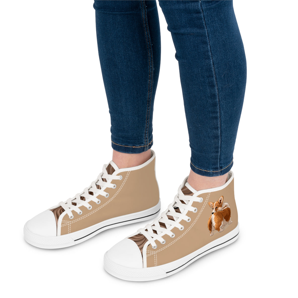 Butt What? Talk To The Butt Contemptuous Corgi Women's High Top Casual Tan Canvas Sneakers