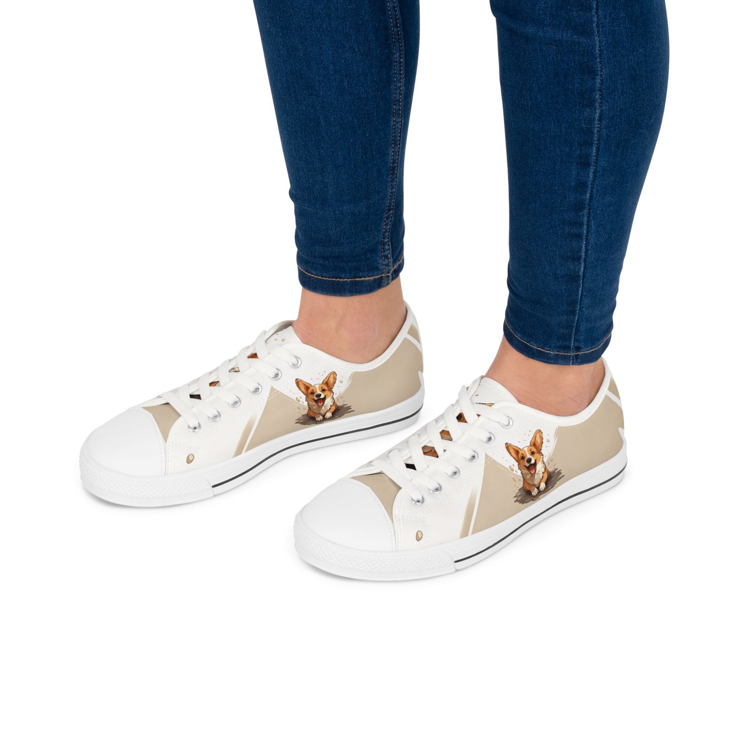 Corgi Cuteness Anime Print Women’s Low Top Casual Beige Canvas Sneakers