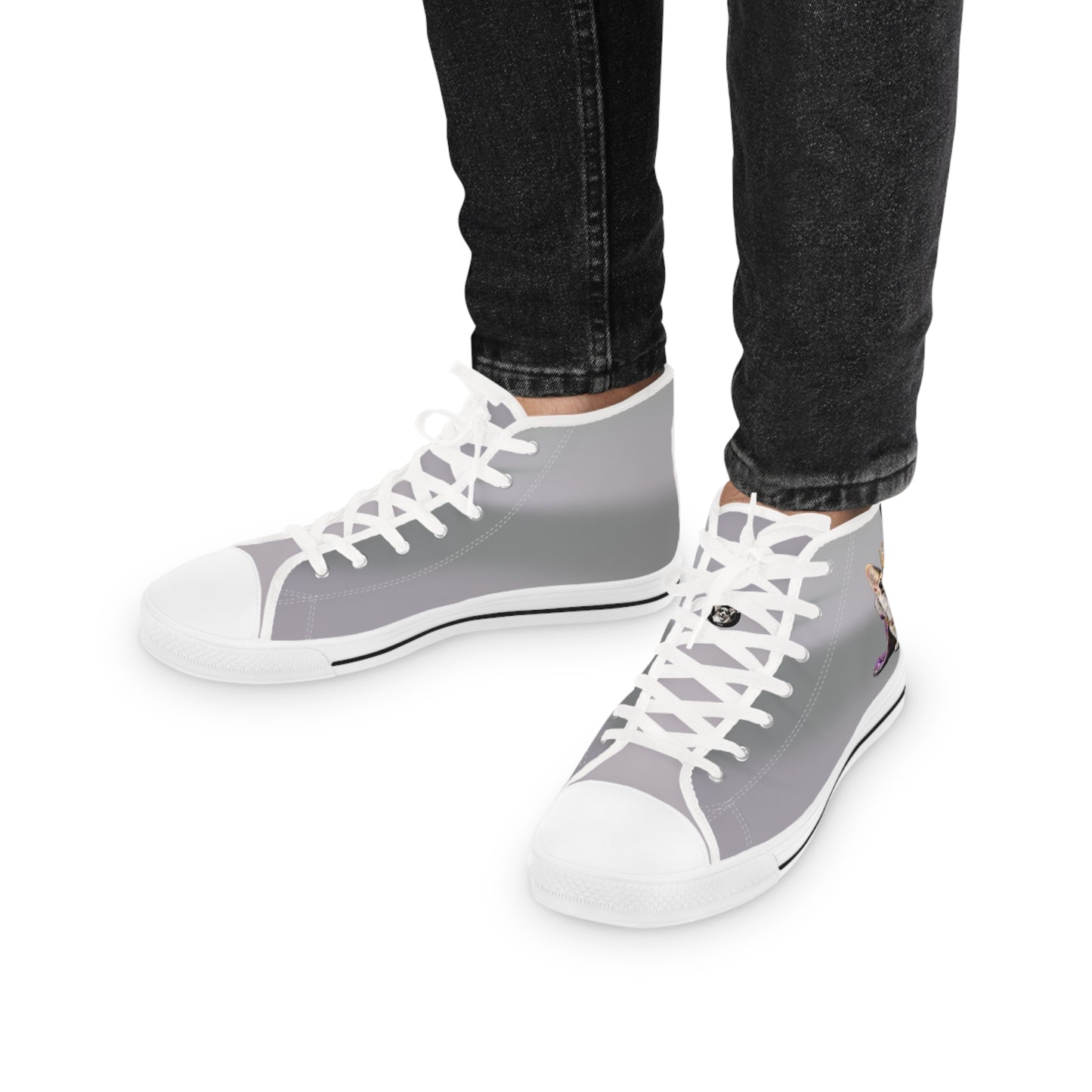 King Pup Cute Corgi Face Men's High Top Casual Gray Canvas Shoes