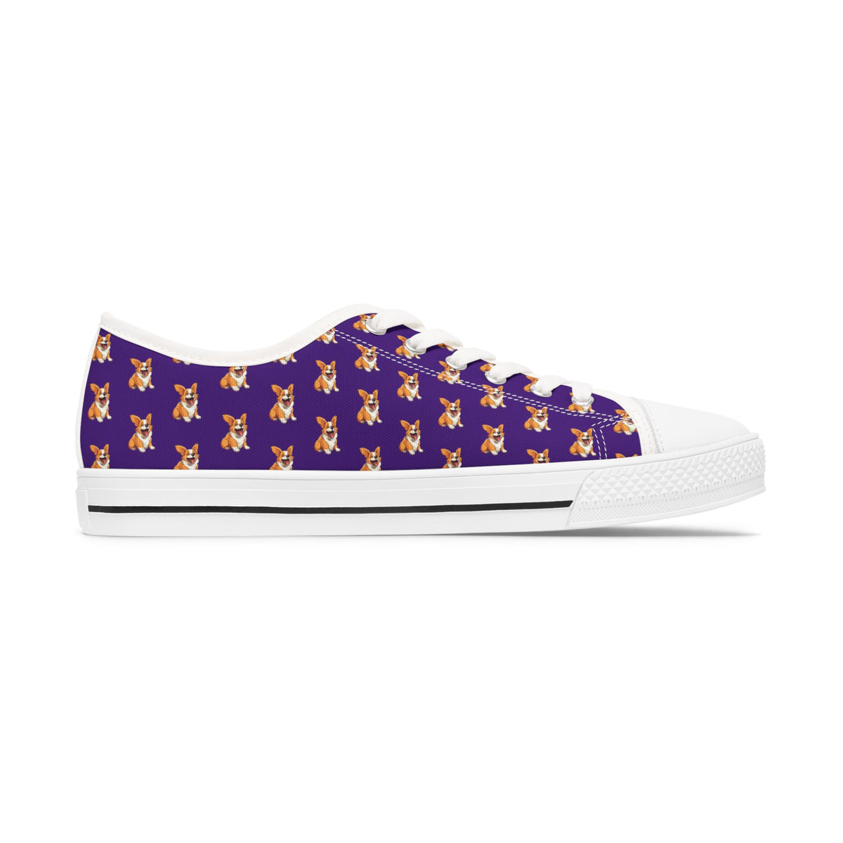 Jolly Jiggling Animated Corgi Women's Low Top Purple Canvas Sneakers