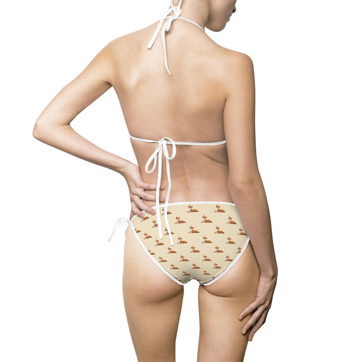 Giddy Sploot Creamy Champagne String Bikini - Beautiful Corgi Swimsuit