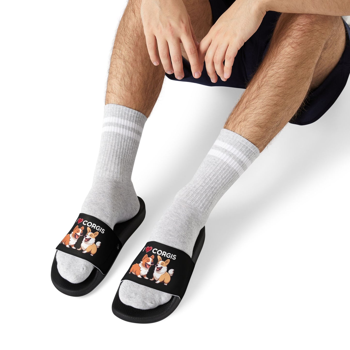 I Heart Corgis Men's Black Slide Sandals - Casual Pool & Beach Slides