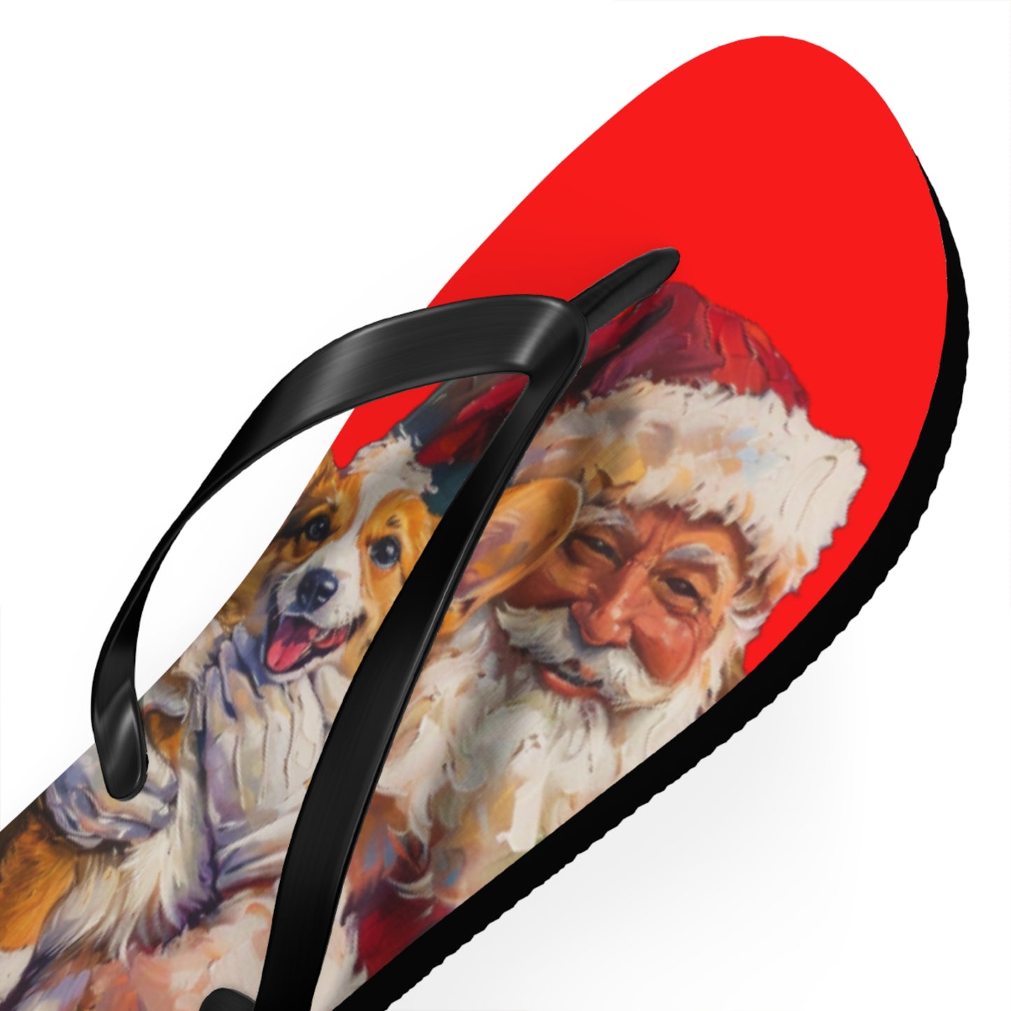 Christmas Corgi on Santa's Lap Custom Artistic Unisex Flip Flops – Festive Holiday Sandals
