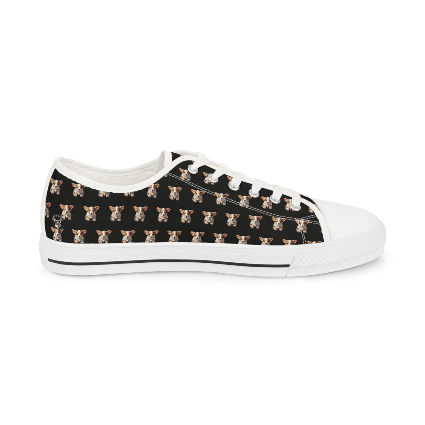 Puppy Corgi Portrait Men's Low Top Casual Black Canvas Sneakers