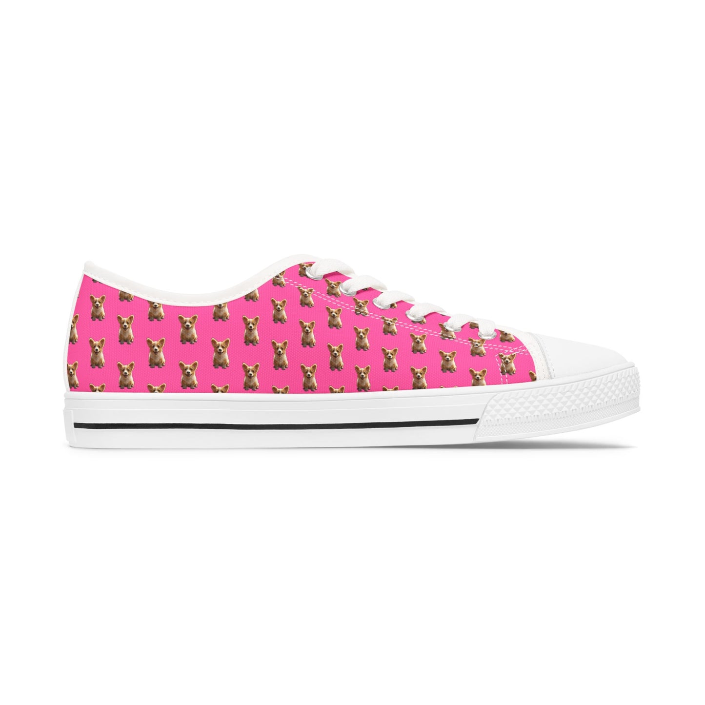 Sweetness Hot Pink Women's Low Top Casual Canvas Sneakers — Corgi Mosaic Pattern
