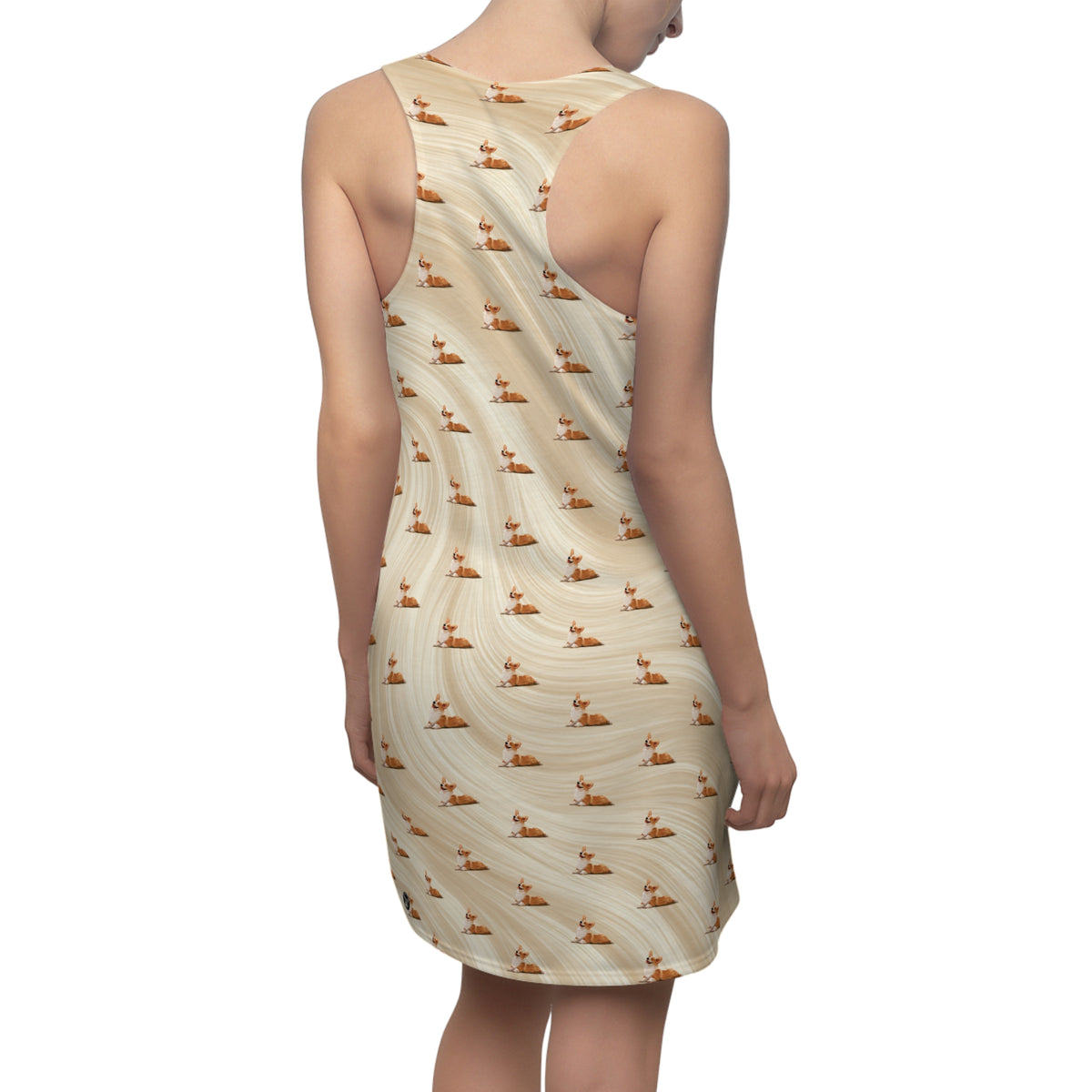 Giddy Sploot Repeater Pattern Racerback Sundress - Creamy Champagne Swirl Corgi Casual Dress