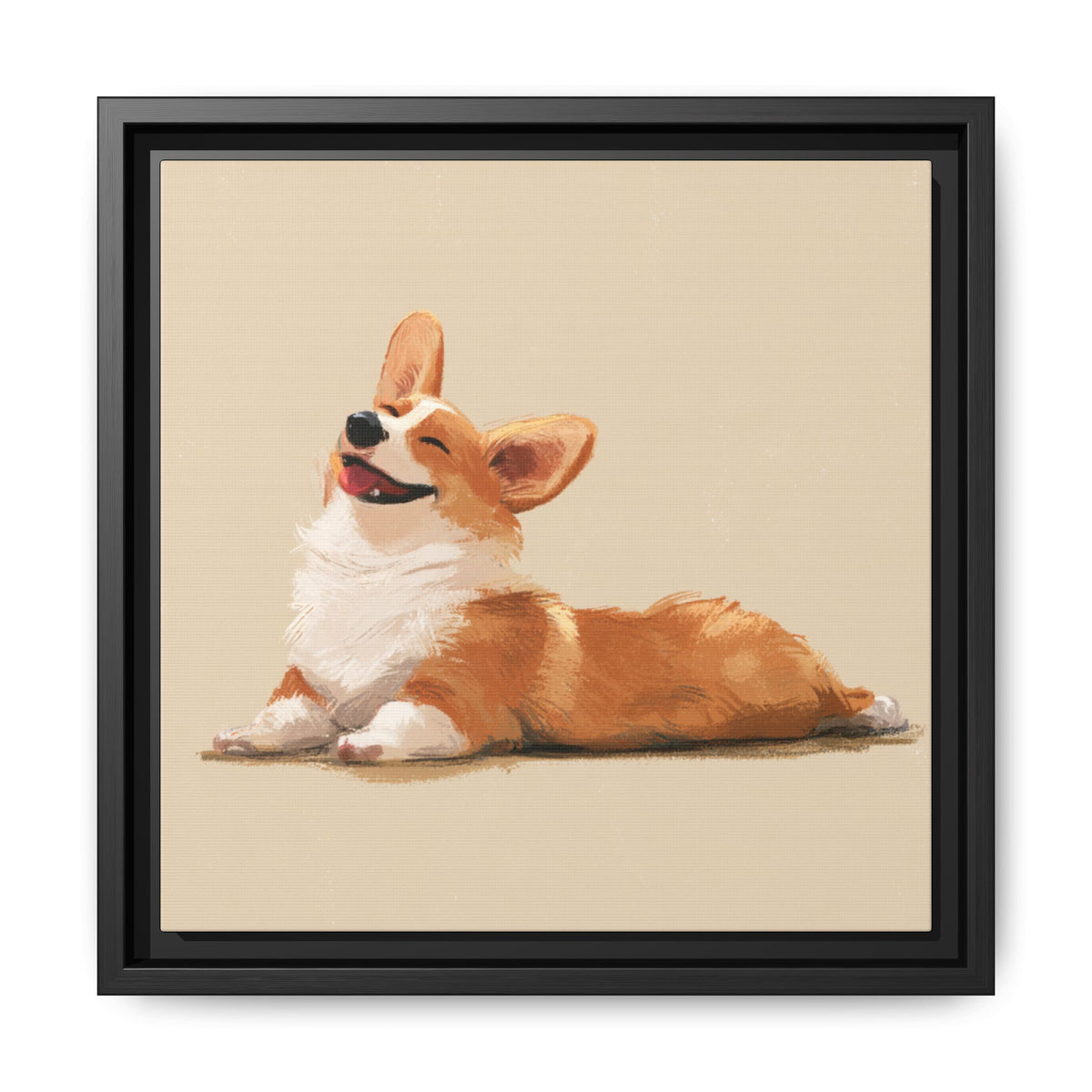 Giddy Sploot on Canvas - Exclusive Framed Happy Corgi Illustration
