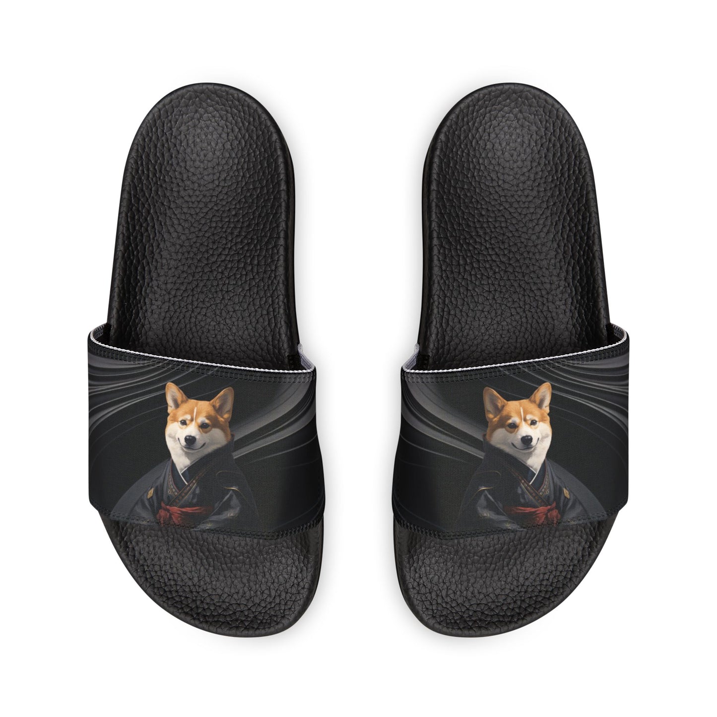 Samurai Corgi on a Black Wave Women's Casual Slide Sandals - Pool & Beach Slides