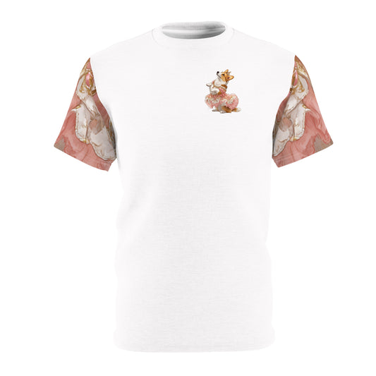Princess Corgi Artistic Pink Accented Floral Bold Fashion Tee — Painted Corgi With Pink Roses T‑Shirt