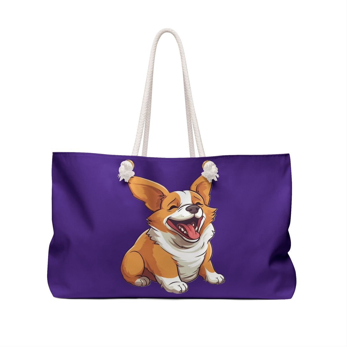 Jolly Jiggling Animated Corgi Weekender Beach Bag – Purple Corgi Travel Tote