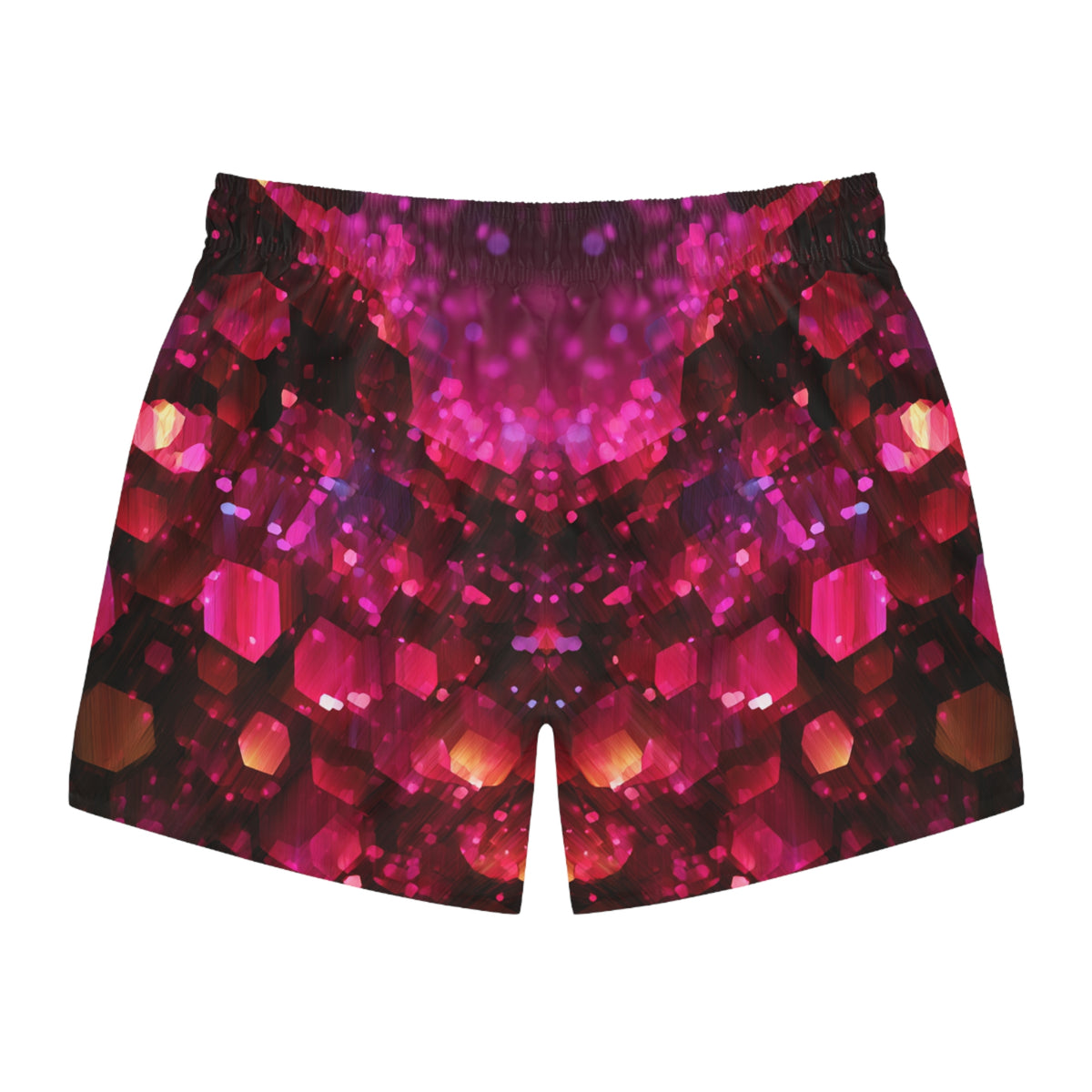 Baby Corgi Space Warrior Swim Trunks - Black Red & Purple Galaxy Glitter Swimsuit