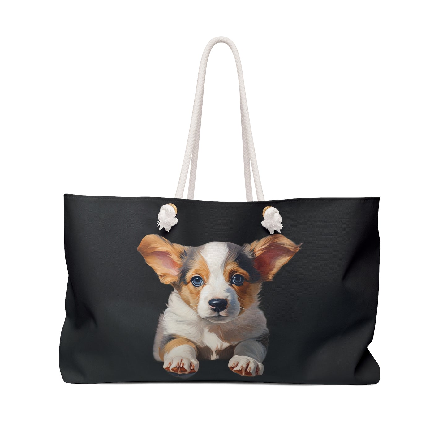 Puppy Dog Eyes Corgi Weekender Beach Bag – Cute Corgi Puppy Black Travel Tote