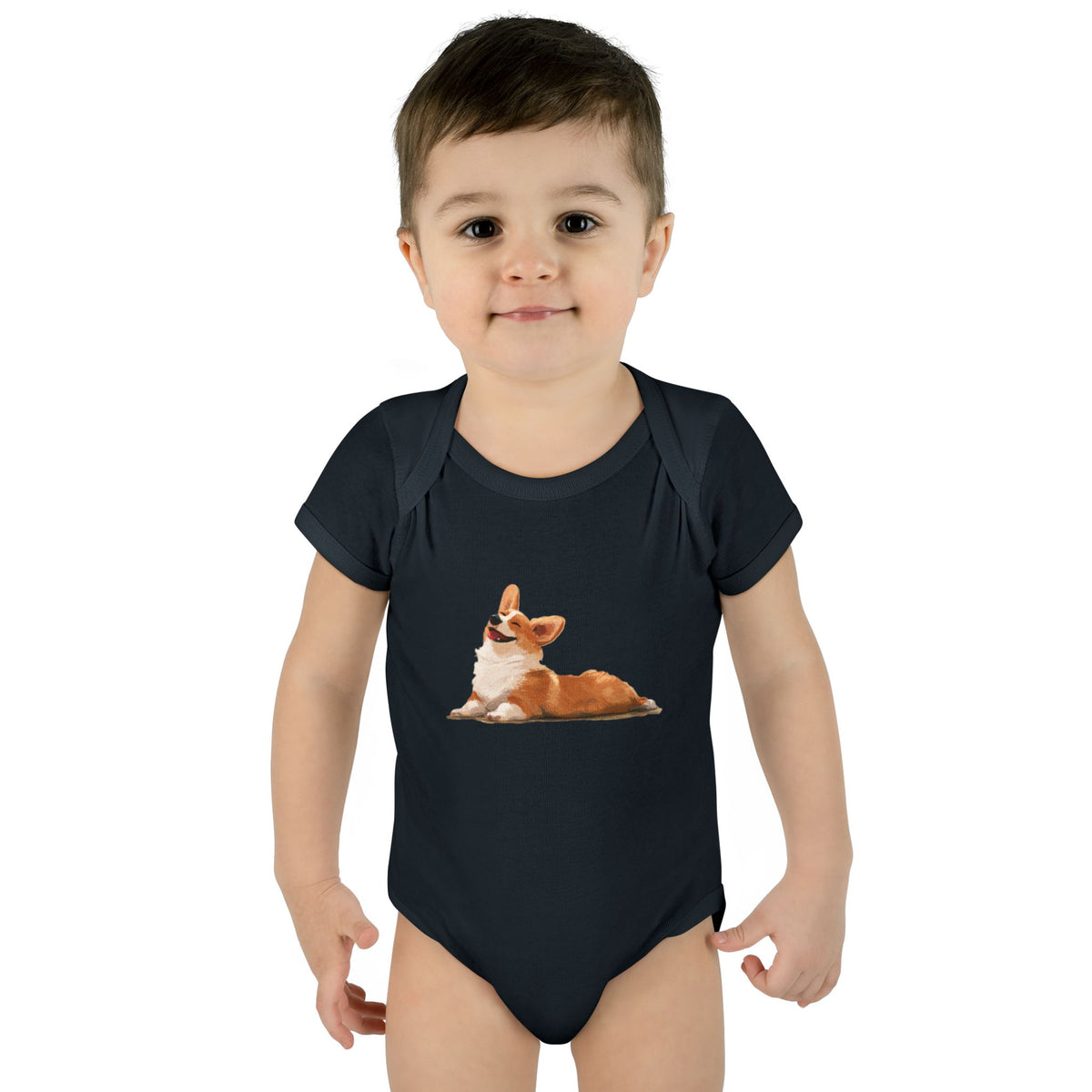 Giddy Sploot Black Infant Corgi Bodysuit