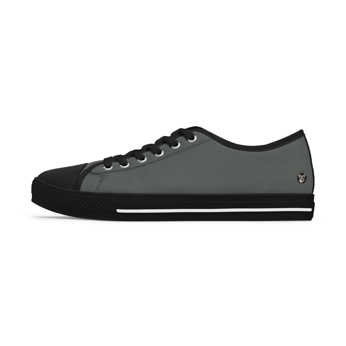 Leader of the Pack Women's Low Top Casual Charcoal Sneakers with a Leather-Clad Corgi