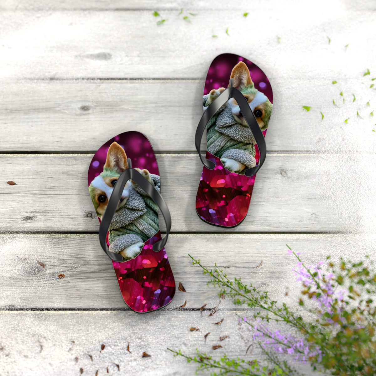Baby Corgi Star Warrior Unisex Flip Flops — Galaxy Glitter Sandals