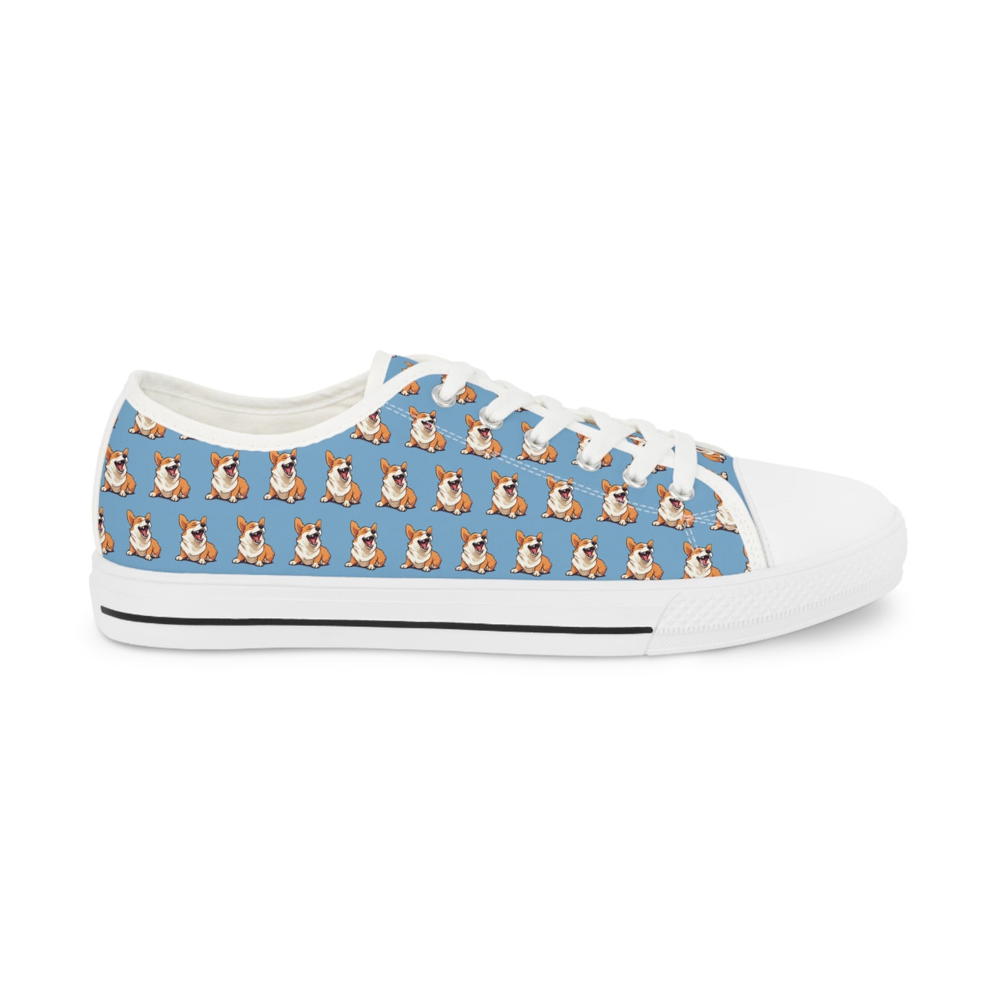 Comical Corgi Mosaic Pattern Men’s Low-Top Casual Blue Canvas Sneakers
