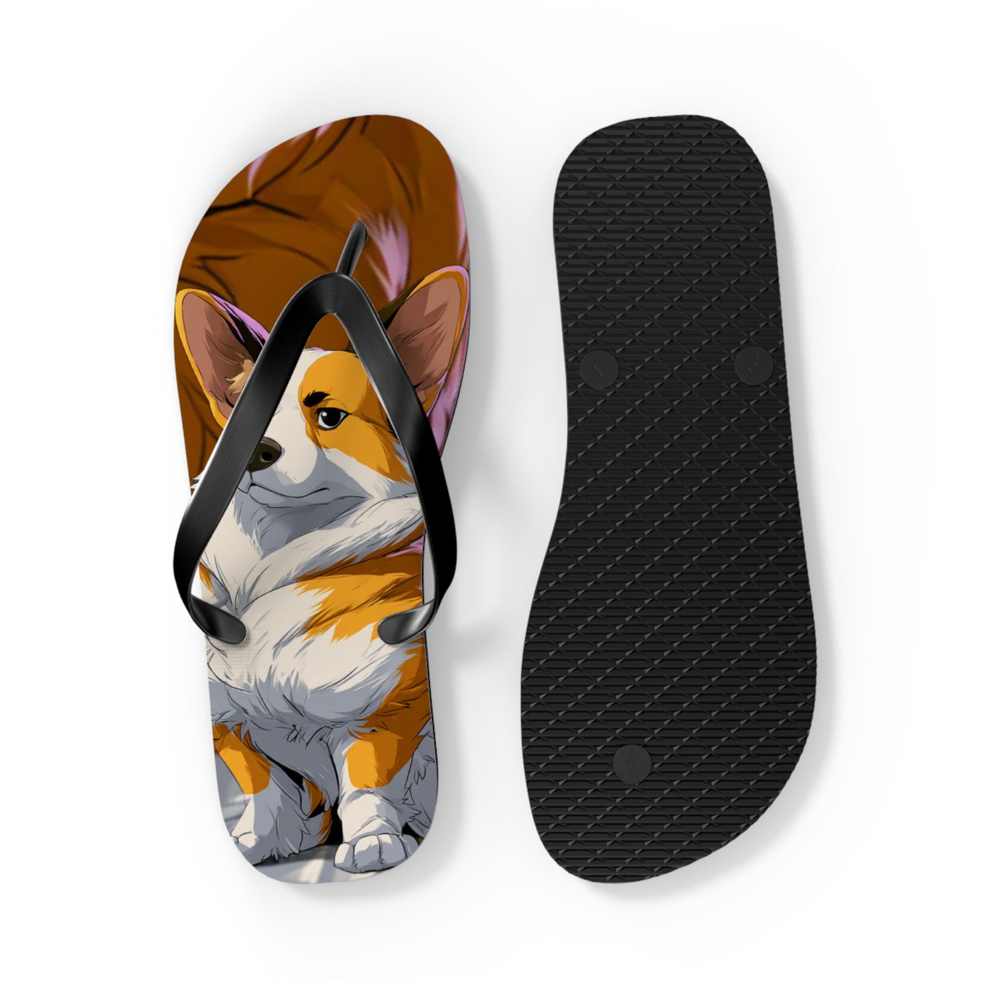 Boss Dog Corgi  Artistic Unisex Flip Flops — Cool Corgi Sandals for the Dog Beach or Anywhere