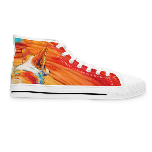 Peekaboo Corgi Vibrant Artistic Women's High Top Casual Canvas Sneakers