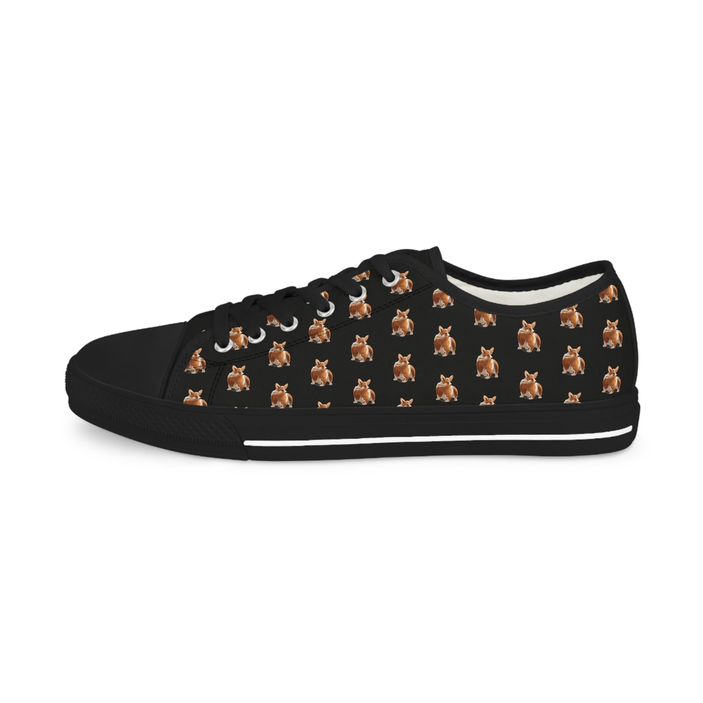 Corgi Contempt Mosaic Pattern Men’s Low Top Casual Black Canvas Sneakers
