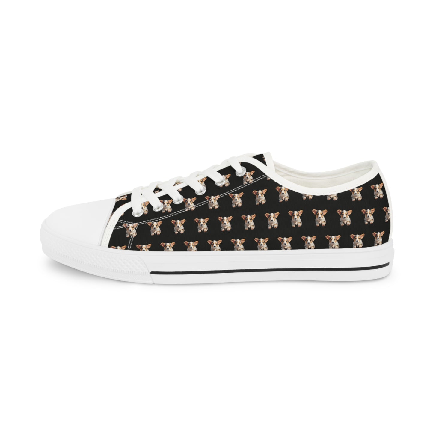 Puppy Corgi Portrait Men's Low Top Casual Black Canvas Sneakers
