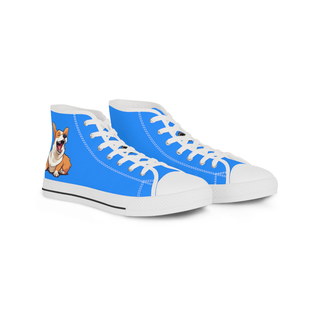 Comical Corgi All Smiles Men's High Top Casual Blue Canvas Sneakers