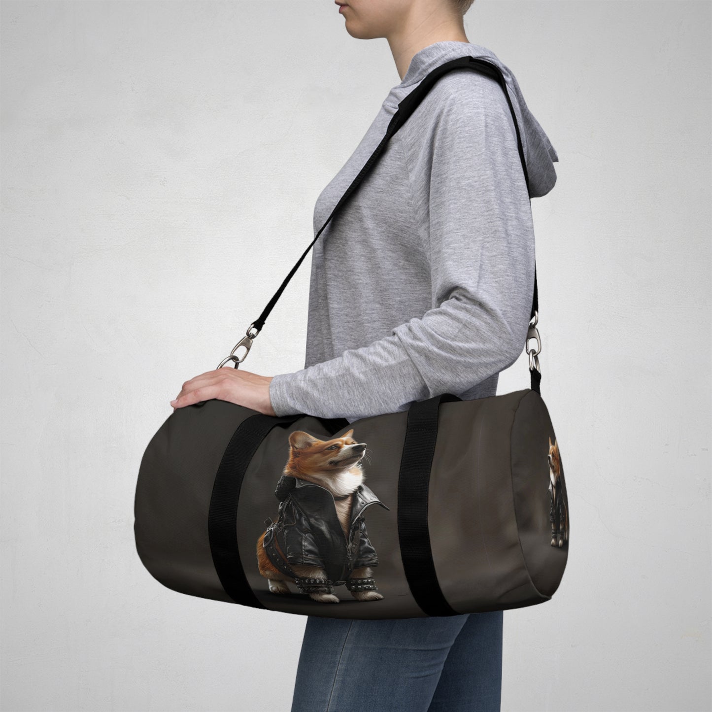 Leader of the Pack Corgi Duffel Bag - Cool Biker Theme Corgi Travel Gym Bag