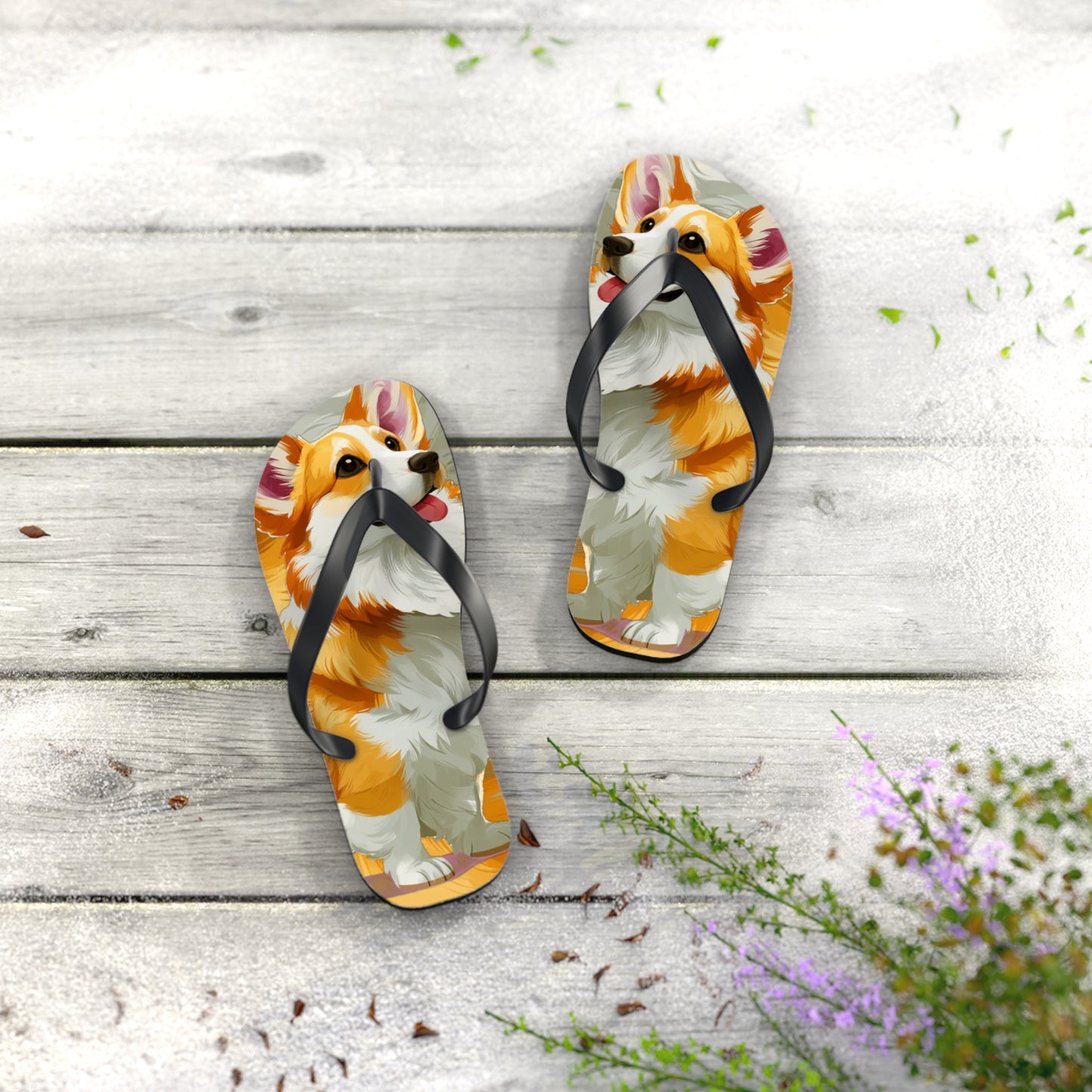 Classic Queen's Corgi Custom Artistic Unisex Flip Flops – Cool Pembroke Welsh Corgi Sandals