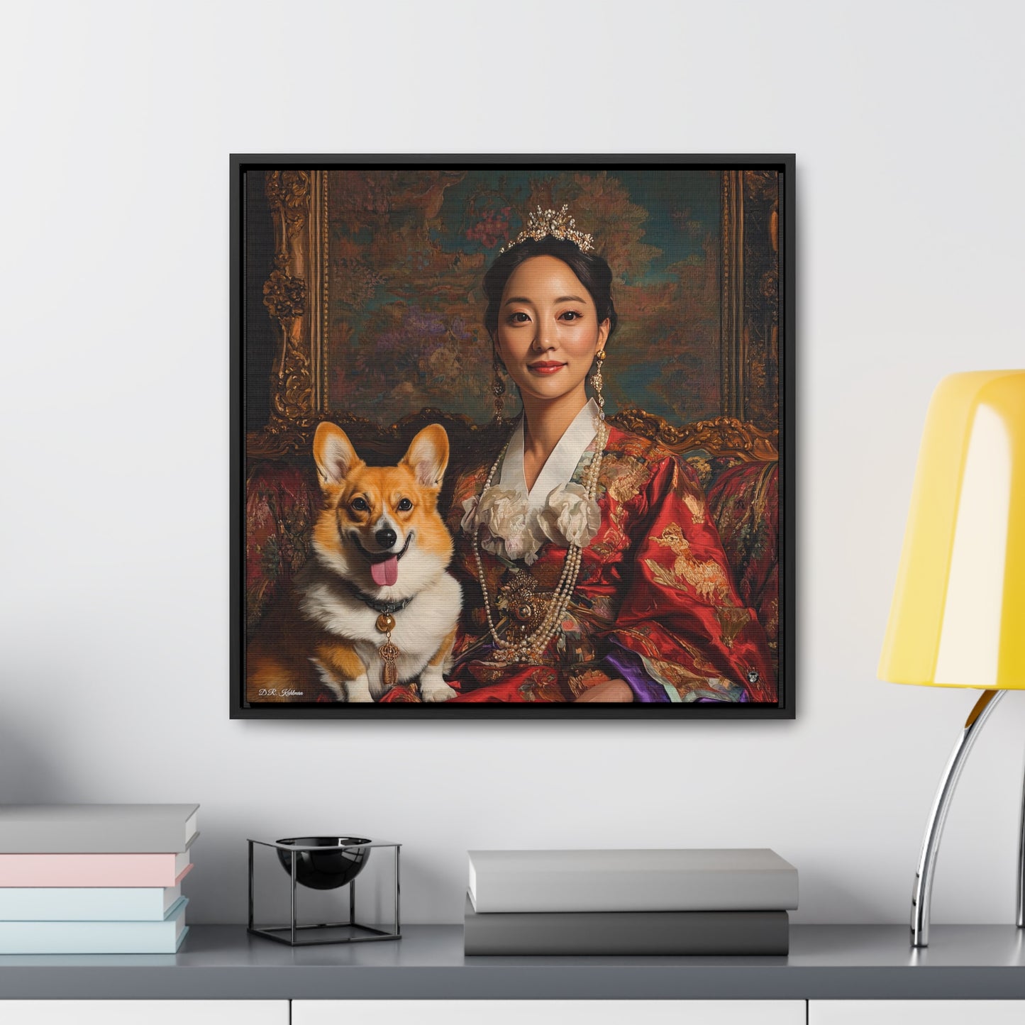 Korean Corgi Queen - Framed on Canvas