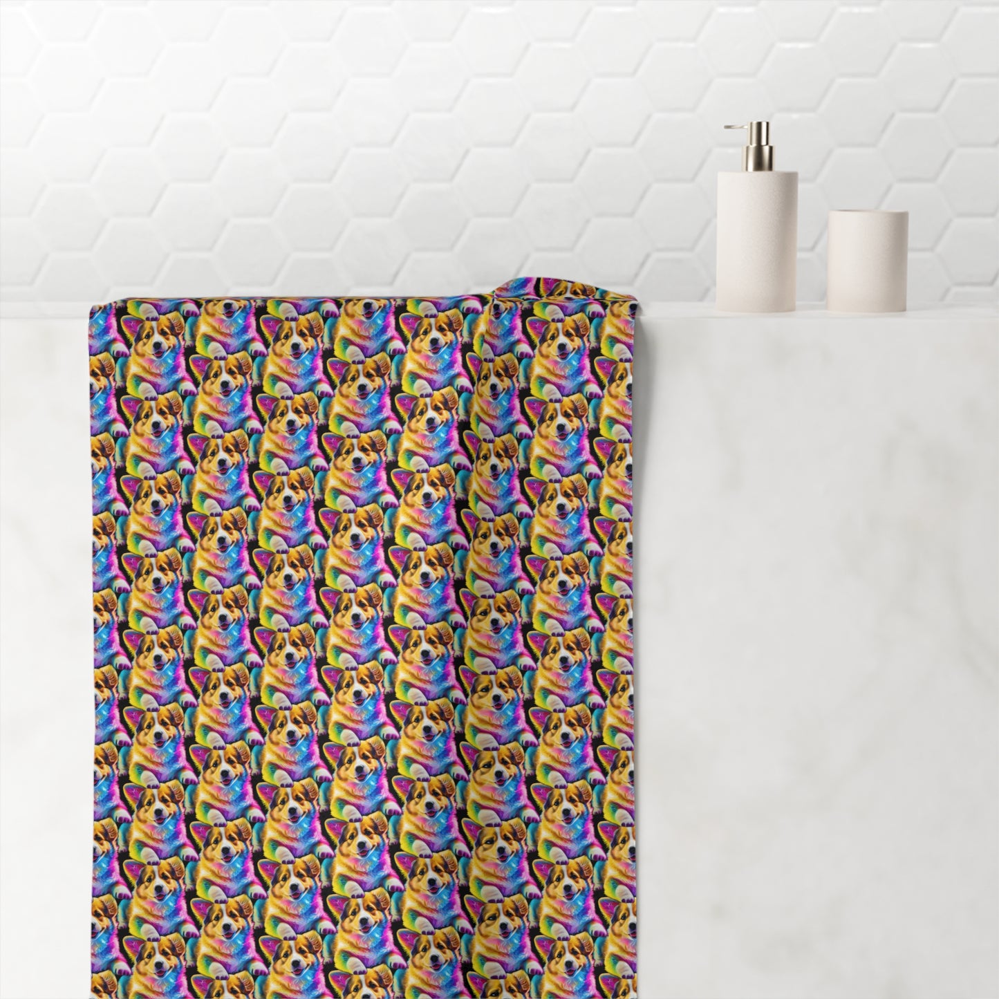 Colorful Corgi Mosaic - Bath Towel