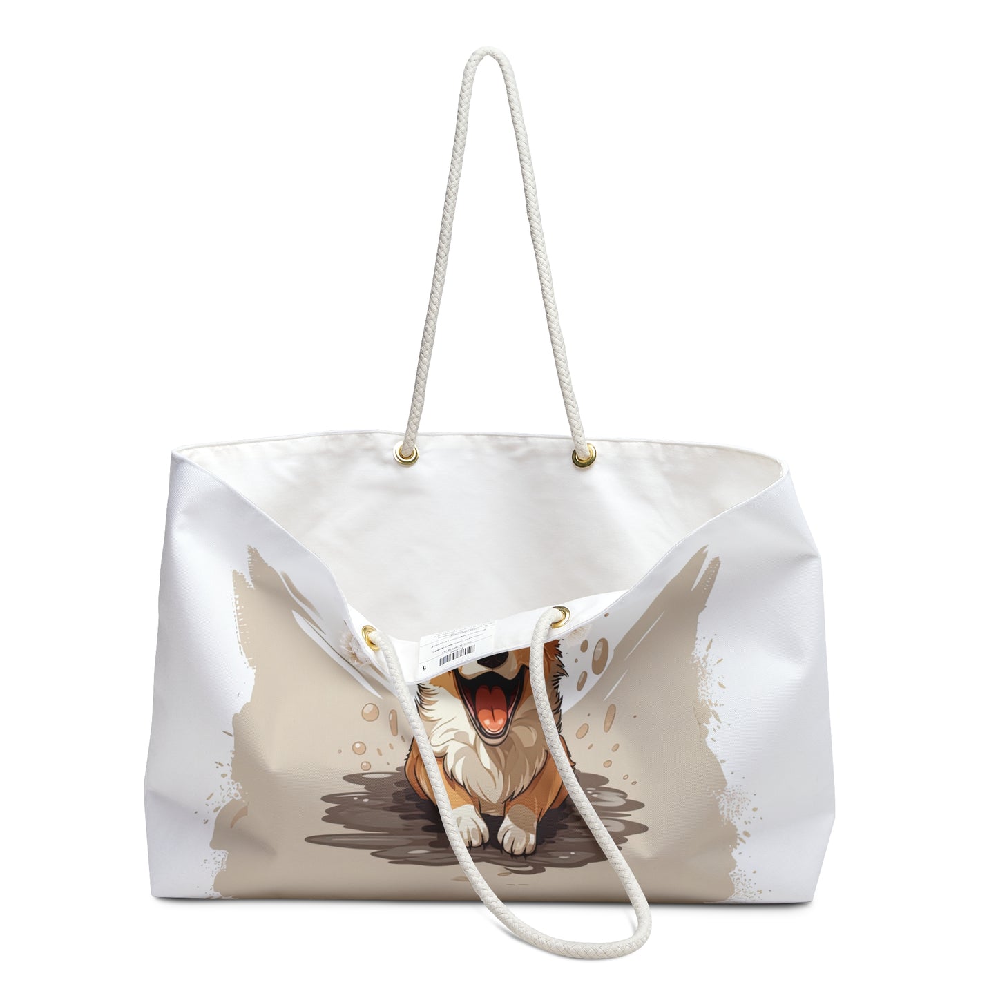 Corgi Cuteness Anime Weekender Beach Bag – Beige & White Corgi Travel Tote