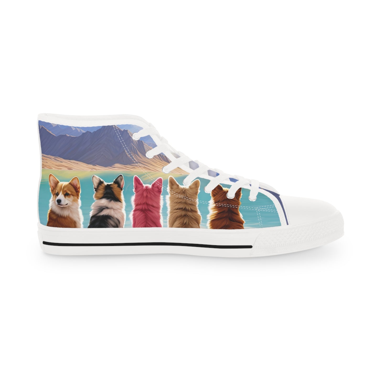 Corgi Lake Tranquil Portrait Men's High Top Casual Canvas Sneakers