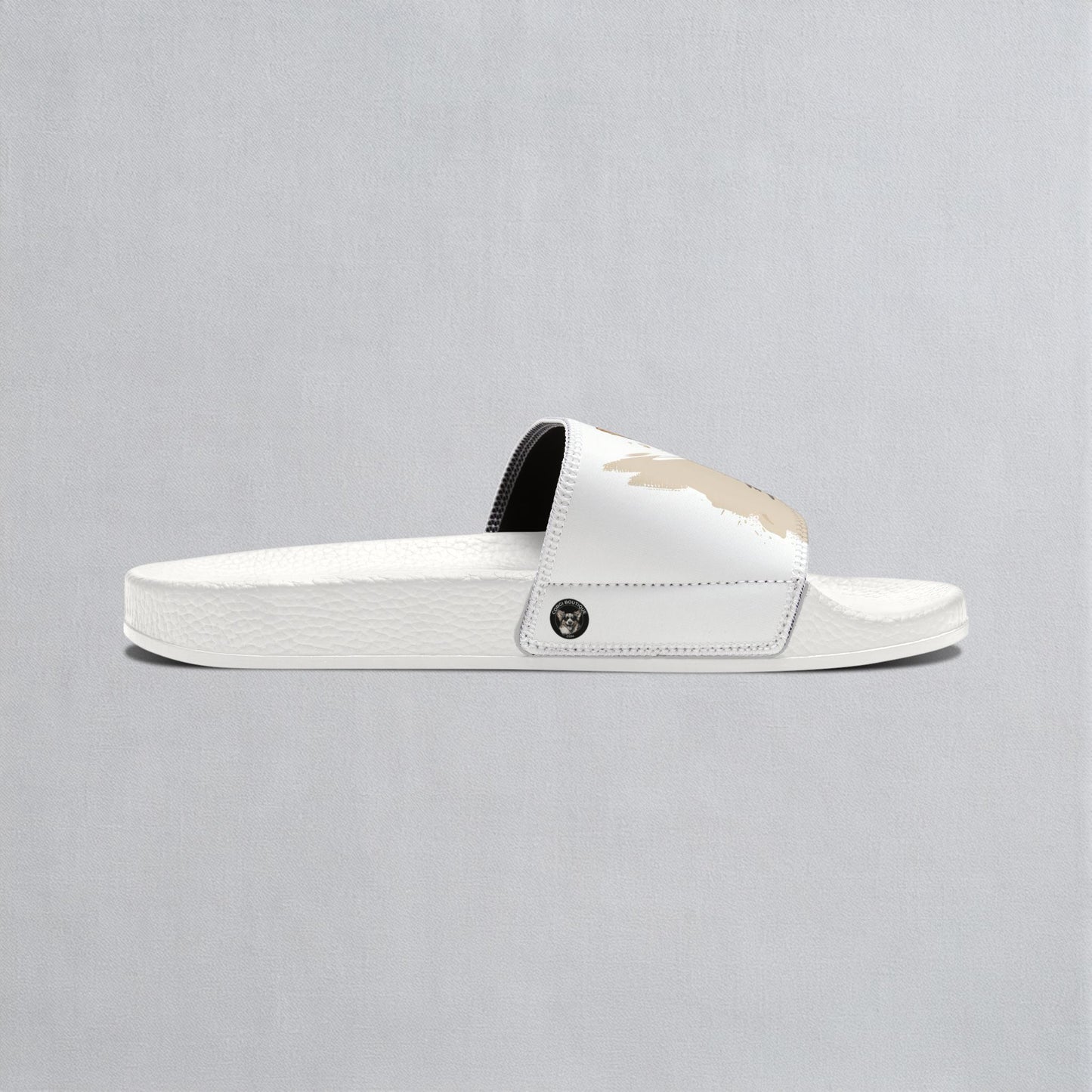 Corgi Cuteness Anime Print Men's Beige & White Slide Sandals - Casual Pool & Beach Slides