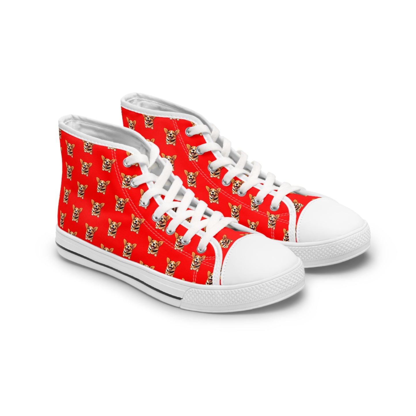 Puppy Love Smiling Corgi Mosaic Women's High Top Casual Red Canvas Sneakers