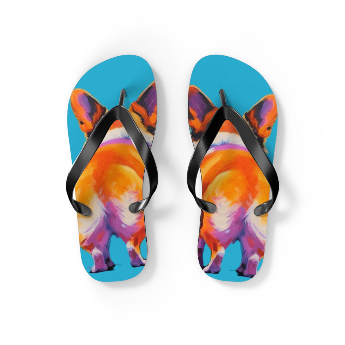 Corgi Butt Artistic Portrait Unisex Flip Flops – Blue Corgi Beach Sandals