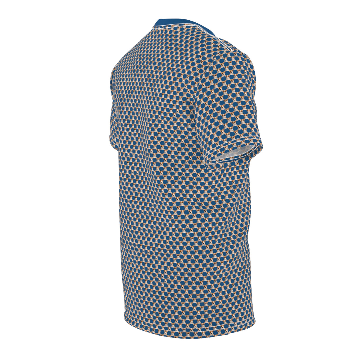 Ethereal Gaze Geometric Unisex Bold Designer Tee - Tiny Corgi Face Motif Beyond Belief on Daytona Dusk