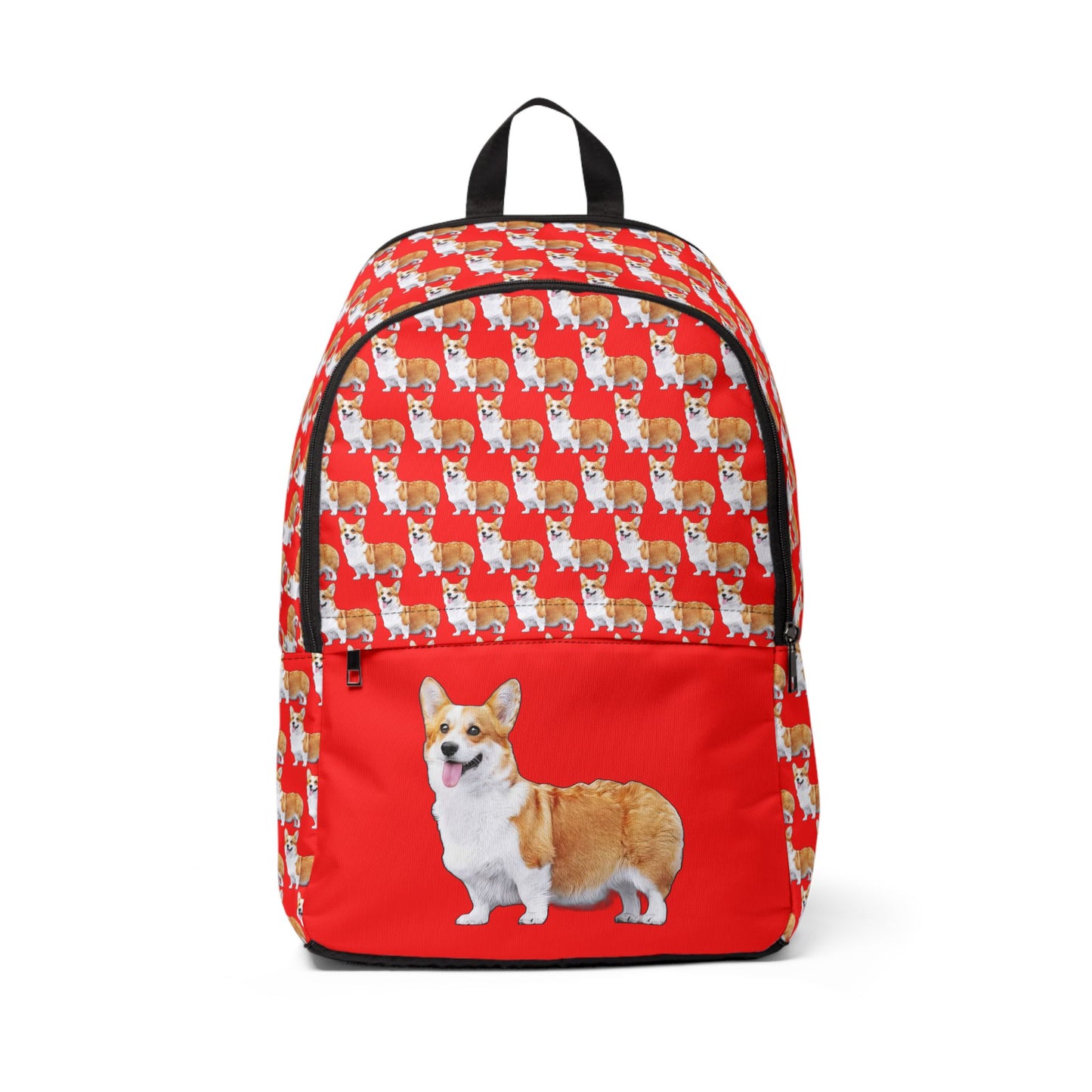 Best in Show Classic Corgi Portrait Patterned Backpack — Cute Corgi Print Red Rucksack