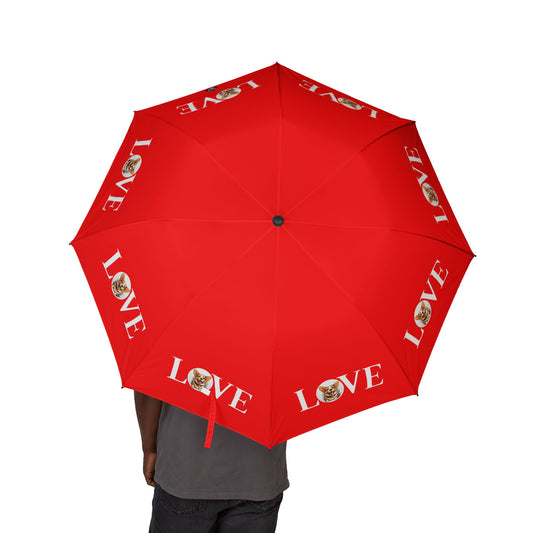 Corgi Love Red Foldable Umbrella — Compact Semi-Automatic Rain Parasol with Romantic Design