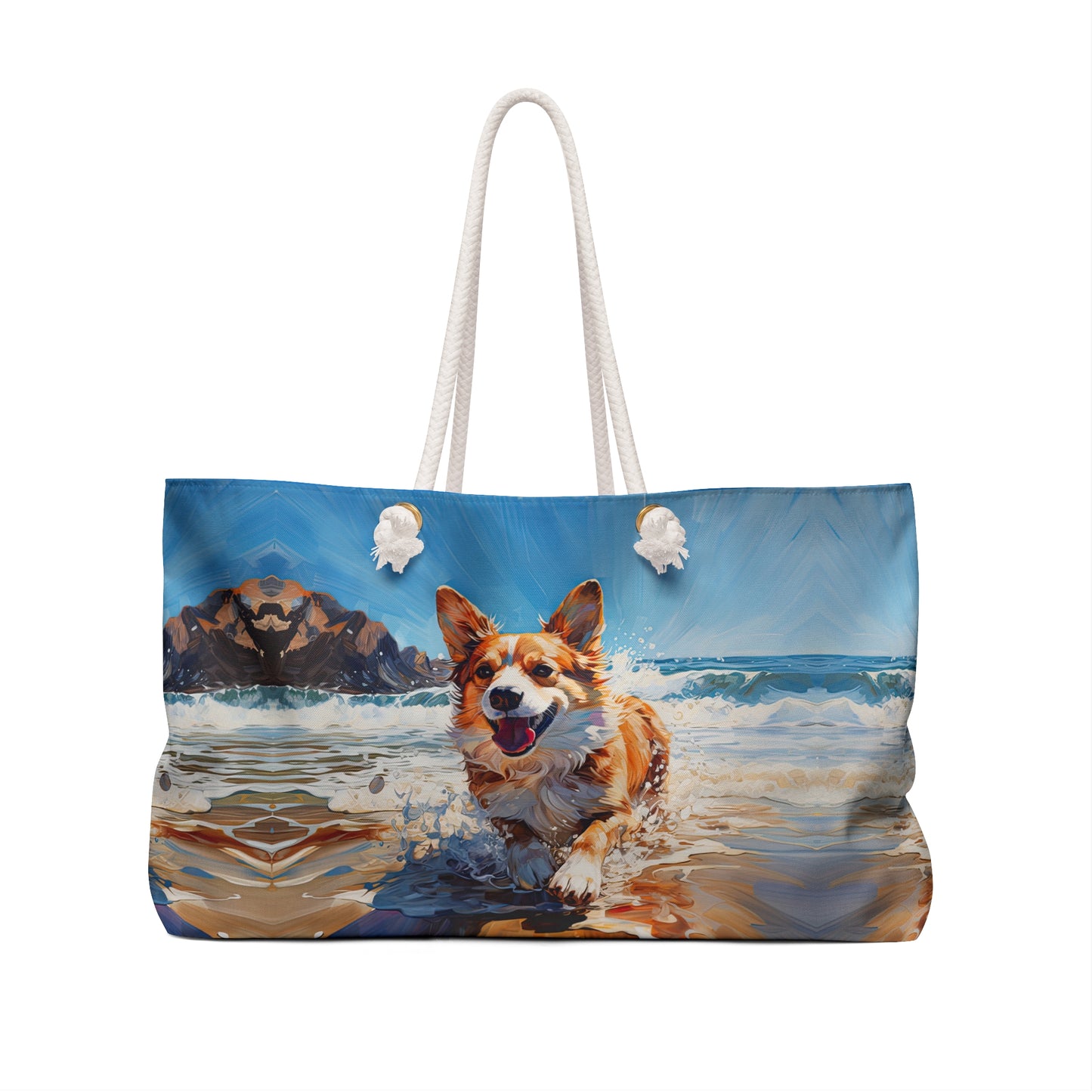 Coastal Corgi Weekender Beach Bag – Beach Themed Corgi Travel Tote