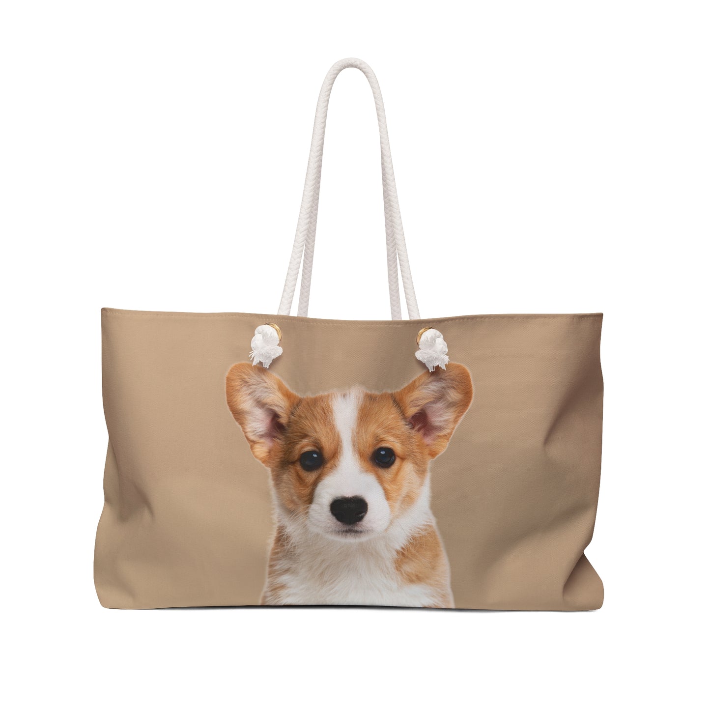 Cute Corgi Puppy Weekender Beach Bag – Light Brown Travel Tote