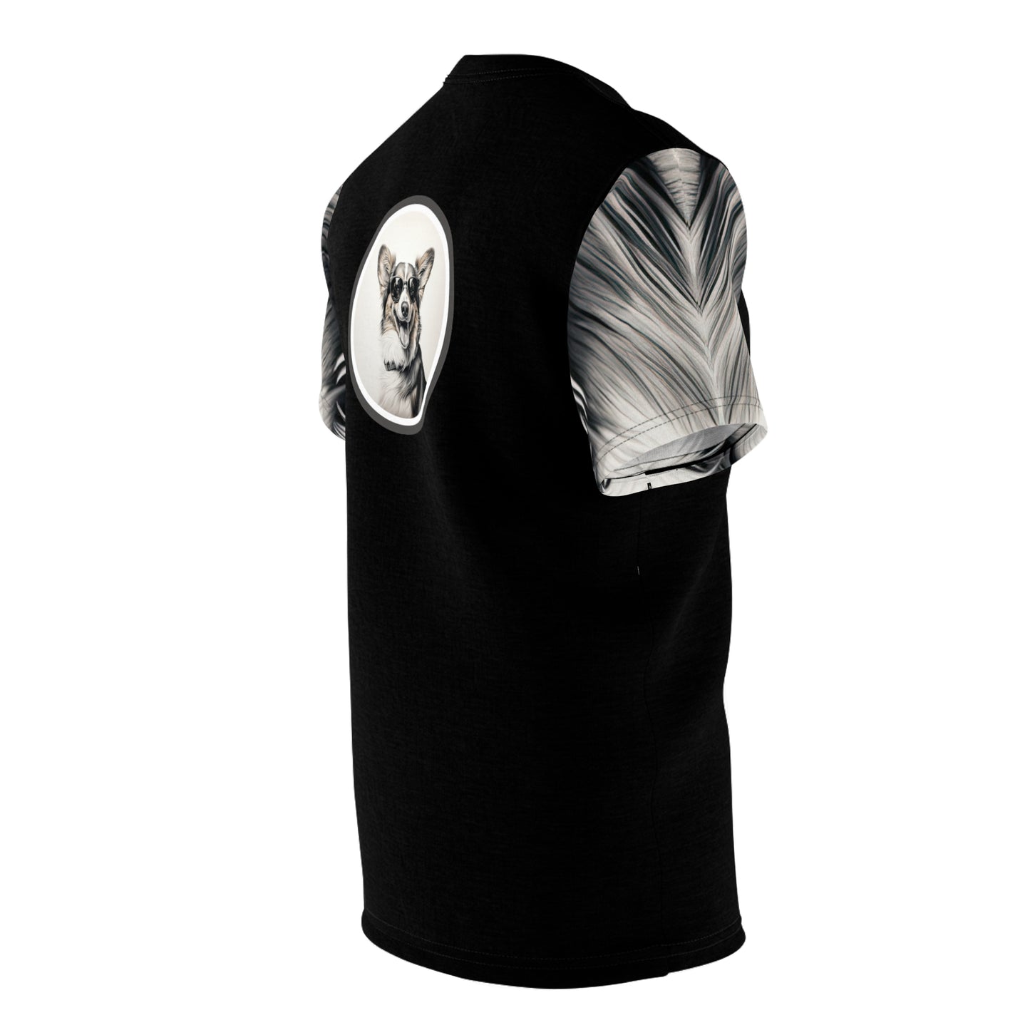Corgi Cool Artistic Illustration Unisex Bold Fashion Tee with Flowing Black & White Sleeves