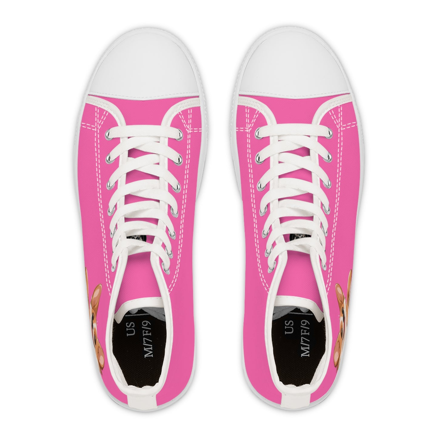 Cute Corgi Puppy Animation Hot Pink Women's High Top Casual Canvas Sneakers