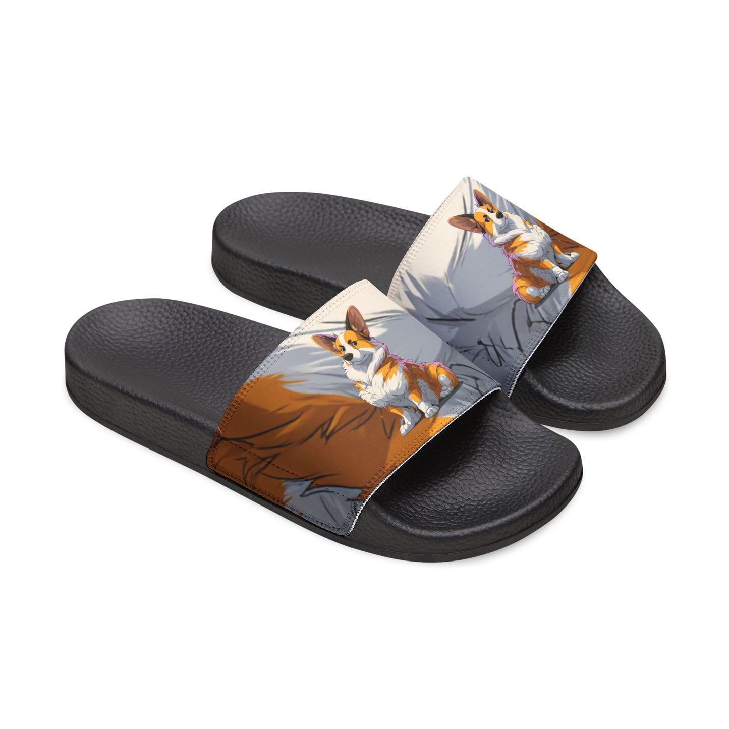 Boss Dog Corgi Artistic Portrait Women's Casual Slide Sandals - Pool & Beach Slides