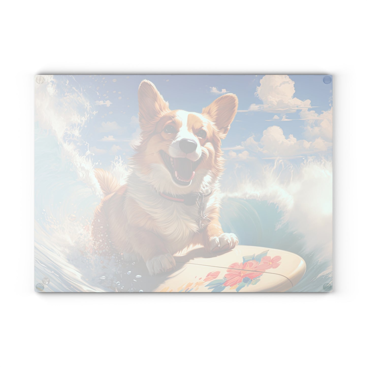 Cowabunga Corgi - Glass Cutting Board