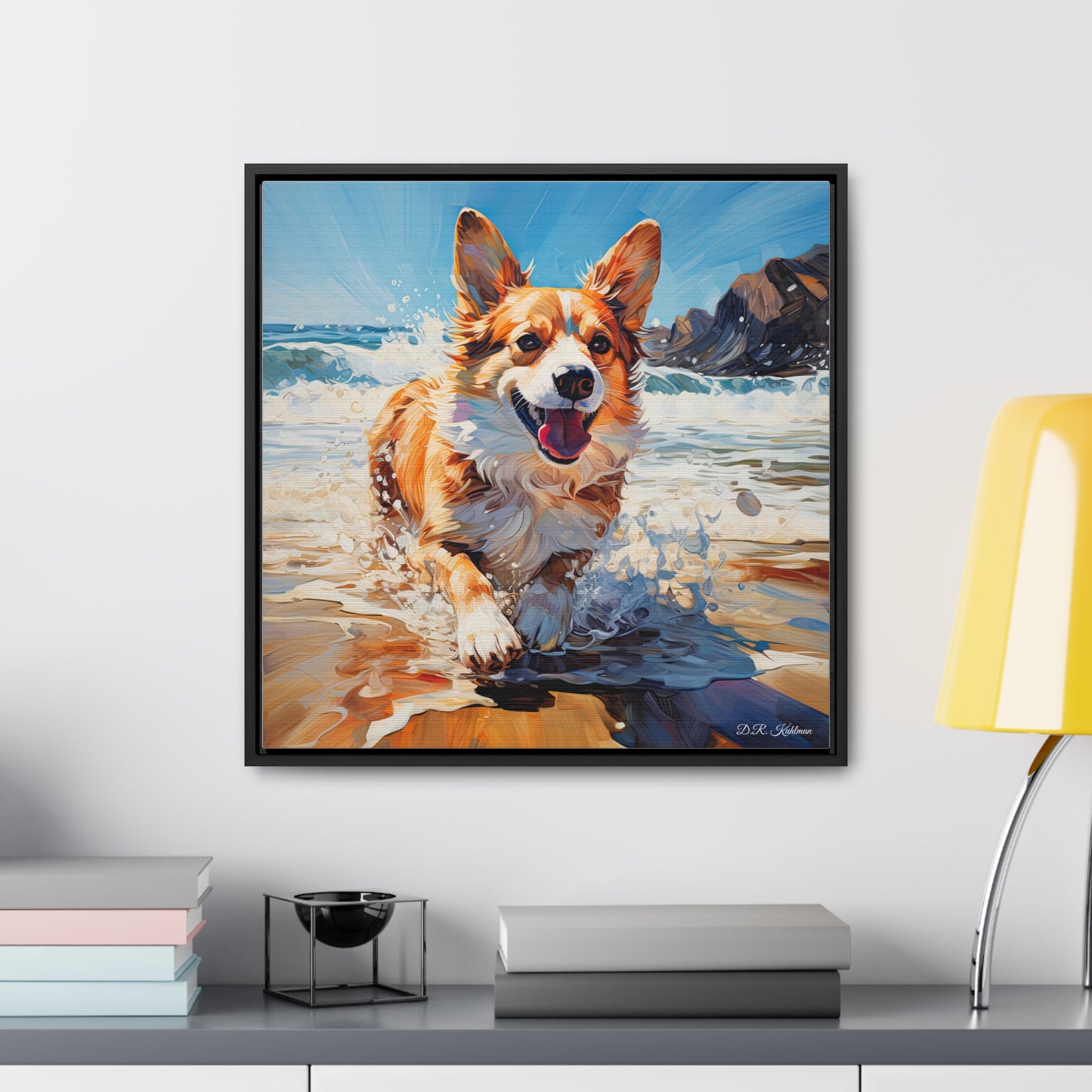 Coastal Corgi - Framed on Canvas