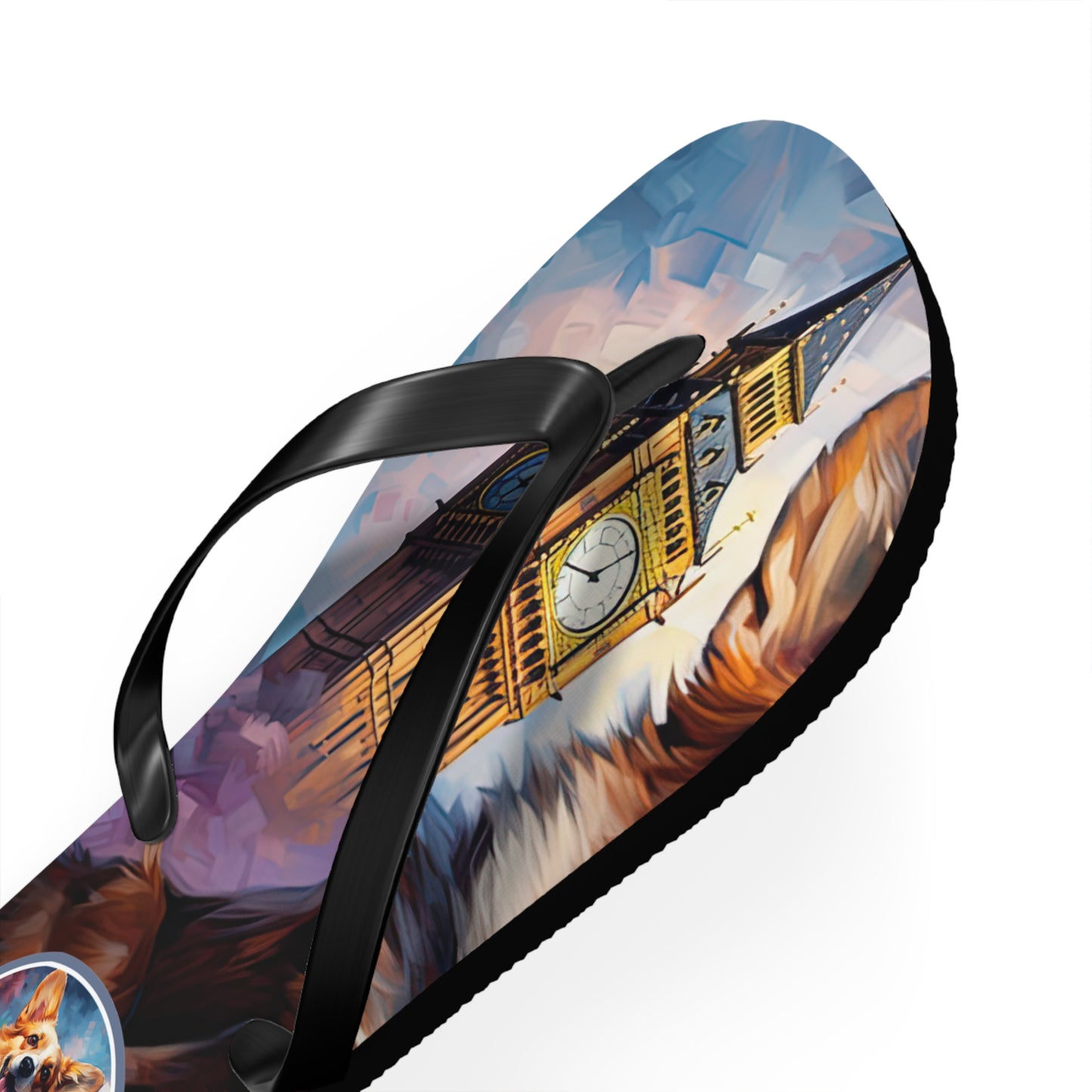 Corgi & Big Ben Artistic Unisex Flip Flops — London Themed Corgi Sandals