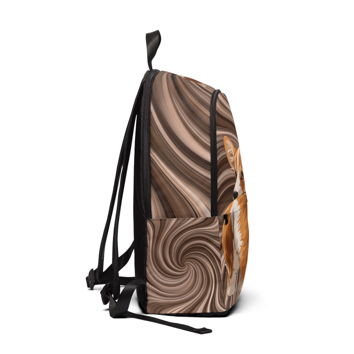 Butt What? Talk To The Butt Contemptuous Corgi Backpack — Cool Corgi Swirling Brown Rucksack